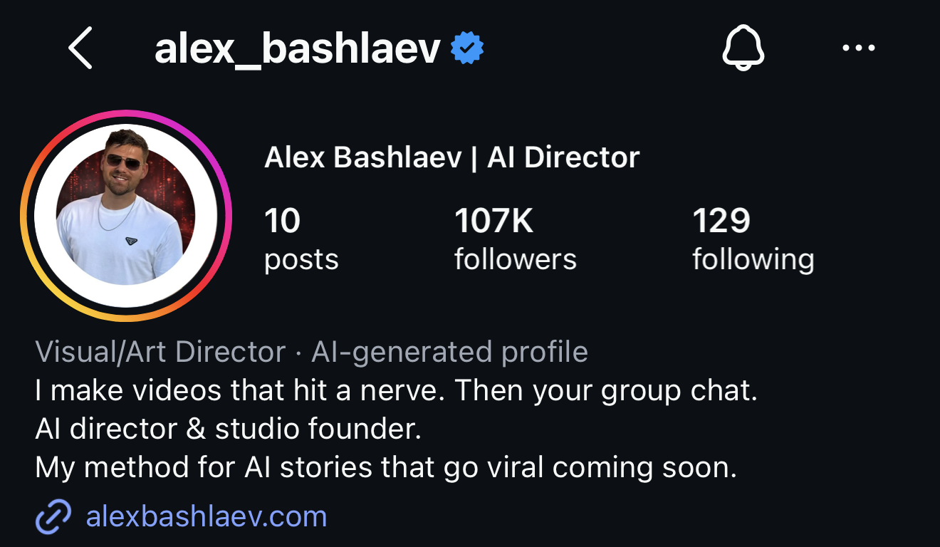 Alex Bashlaev's Instagram profile showing 107K followers